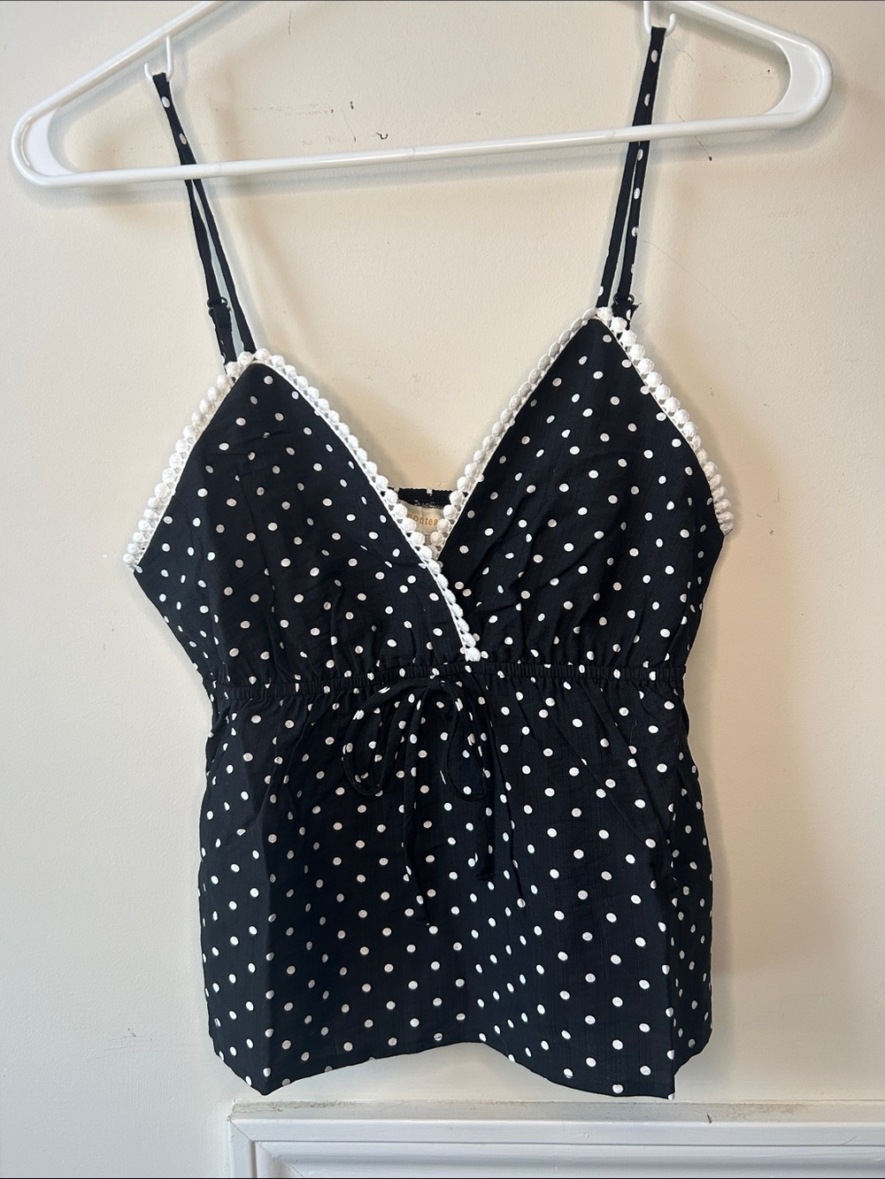 Monteau Black Polka Dot Cropped Tank with White Trim